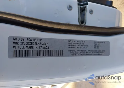 2020 Dodge Charger Sxt Rwd z USA, uszkodzony, nr VIN 2C3CDXBG6LH213947